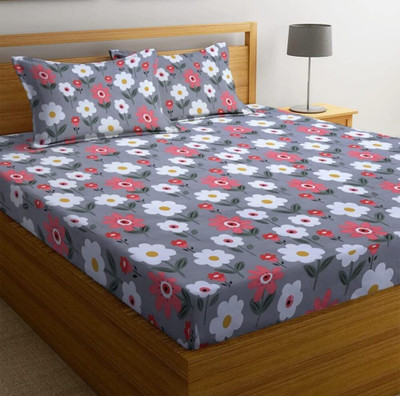 WIGGLY 220 TC Microfiber King Printed Fitted (Elastic) Bedsheet(Pack of 1, Multicolor)