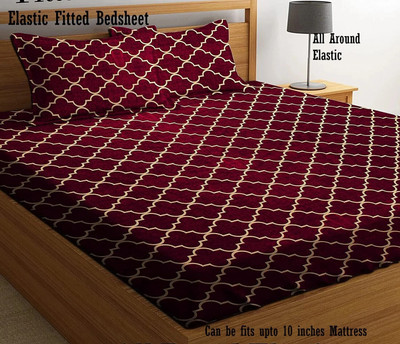 Amrange 210 TC Cotton Double Checkered Fitted (Elastic) Bedsheet(Pack of 1, Maroon)