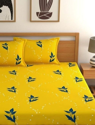 rivek Microfiber King Flat 220 TC Floral Bedsheet(Pack of 1, Yellow, White, bluee)