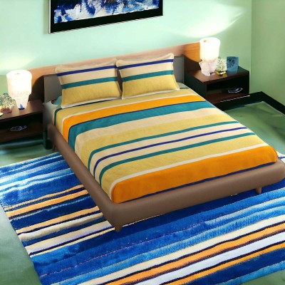 IVAAN INDIA 220 TC Cotton Double Striped Fitted (Elastic) Bedsheet(Pack of 1, Multicolor)