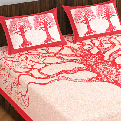 Indian Royal Fashion Cotton Double Flat 144 TC Printed Bedsheet(Pack of 1, Red)