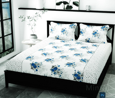 Yashi decor 160 TC Cotton Double Printed Flat Bedsheet(Pack of 1, White)