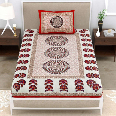 KAANY FAB Cotton Single Flat 144 TC Jaipuri Prints Bedsheet(Pack of 1, Multicolor)