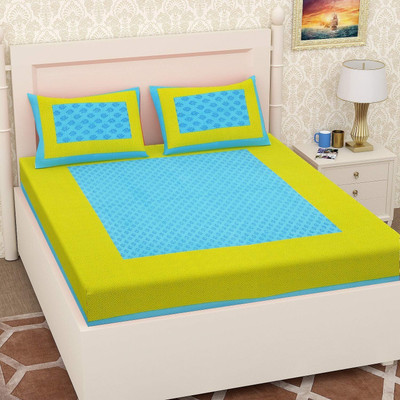 E ELMA 104 TC Cotton Double Printed Flat Bedsheet(Pack of 1, Green)