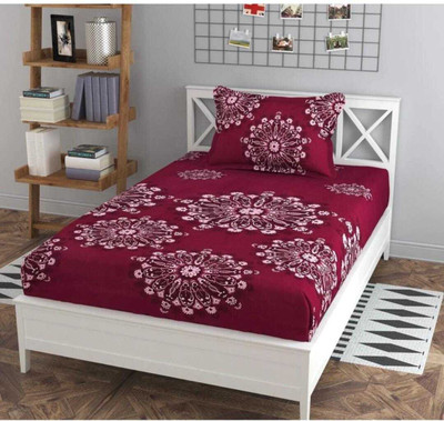 CLOVIS KRAFTS 240 TC Microfiber Single Printed Fitted (Elastic) Bedsheet(Pack of 1, WINE CHAKRI)