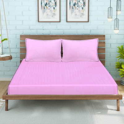 Pisagnj Cotton Single Flat 200 TC Striped Bedsheet(Pack of 1, Baby Pink)
