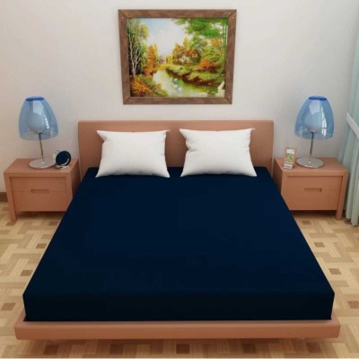 NAVHAI 220 TC Cotton King Solid Fitted (Elastic) Bedsheet(Pack of 1, Blue)