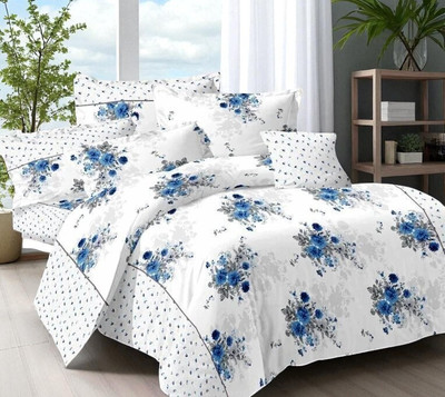 HELEN DECOR Polycotton Double Flat 210 TC Printed Bedsheet(Pack of 1, White)