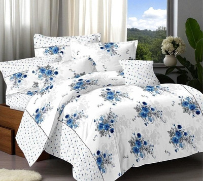 HELEN DECOR Polycotton Double Flat 210 TC Printed Bedsheet(Pack of 1, White)