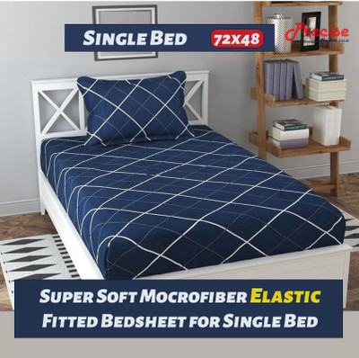 precise fabrics 250 TC Microfiber Single Printed Fitted (Elastic) Bedsheet(Pack of 1, Blue 4)