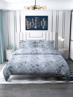 Nendle Cotton Super King Flat 400 TC Printed Bedsheet(Pack of 1, Grey)