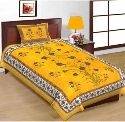FABSOFT Cotton Single Flat 144 TC Jaipuri Prints Bedsheet(Pack of 1, Yellow)