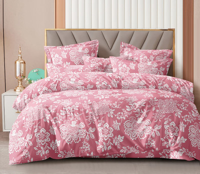 t tungol Cotton Super King Flat 210 TC Floral Bedsheet(Pack of 1, JP-Pink)