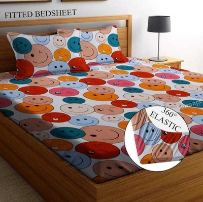 Akshra Loomtex Cotton, Polyester King Fitted (Elastic) 250 TC Printed Bedsheet(Pack of 1, Multicolor)