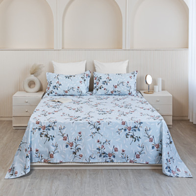 HOMEMONDE Cotton Single Flat 210 TC Printed Bedsheet(Pack of 1, Light Cyan)