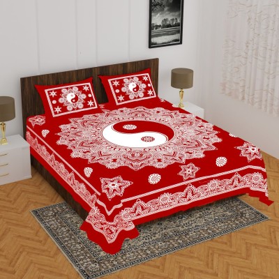 UNIQCHOICE 120 TC Cotton Double Jaipuri Prints Flat Bedsheet(Pack of 1, Red)
