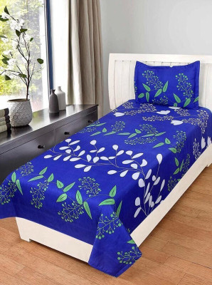 VA Creations 180 TC Cotton Single Printed Flat Bedsheet(Pack of 1, Navy Blue)