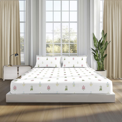 Sleepsia Cotton Queen Flat 180 TC Jaipuri Prints Bedsheet(Pack of 1, Multicolor)