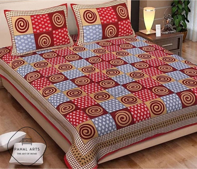 PahalArts Cotton Double Flat 144 TC Jaipuri Prints Bedsheet(Pack of 1, Red, Maroon, Grey, Brown, Black)