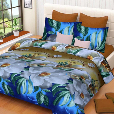 Vidhyaheandloom 140 TC Satin Double 3D Printed Flat Bedsheet(Pack of 1, Multicolor)