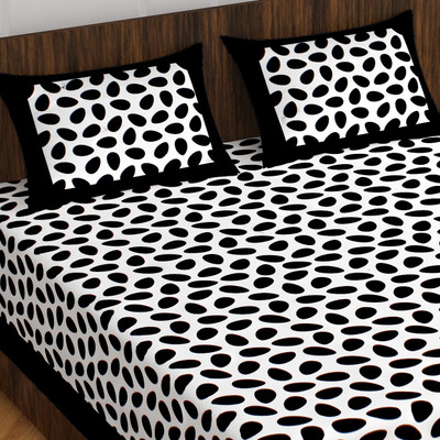 ankhoi 160 TC Cotton Double Jaipuri Prints Flat Bedsheet(Pack of 1, Black)