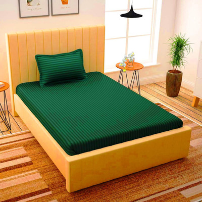 HOMYBEES 220 TC Cotton Single Abstract Fitted (Elastic) Bedsheet(Pack of 1, Green)