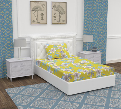 BEVI Microfiber Single Flat 280 TC Floral Bedsheet(Pack of 1, Yellow)
