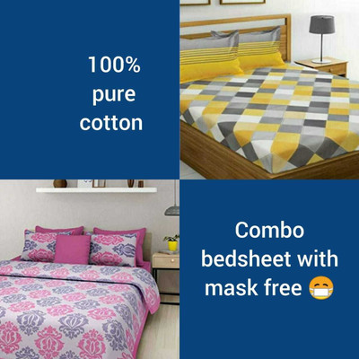 Sugun creation Cotton Double Flat 230 TC Jaipuri Prints Bedsheet(Pack of 2, Yellow, Pink)