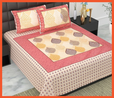 BedZone Cotton Double Flat 240 TC Jaipuri Prints Bedsheet(Pack of 1, Red)