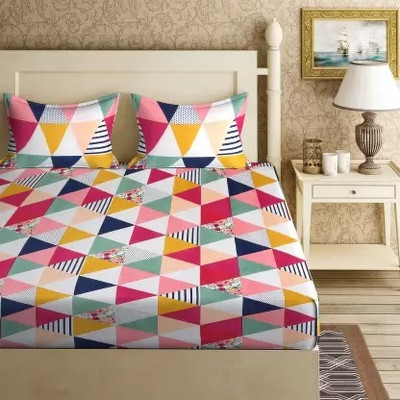 Bubby-L-Areana 160 TC Polycotton Double 3D Printed Flat Bedsheet(Pack of 1, triangle)