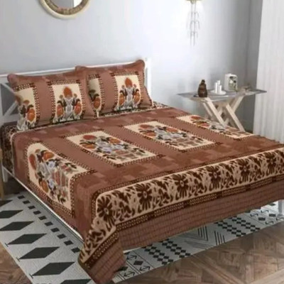 Style Gallery Woolen Double Flat 210 TC Printed Bedsheet(Pack of 1, Brown)