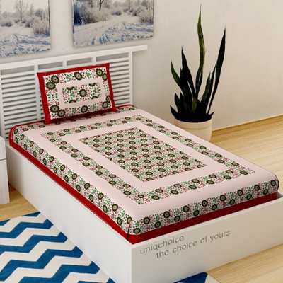 Unique Choice 220 TC Cotton Single Self Design Flat Bedsheet(Pack of 1, Maroon)