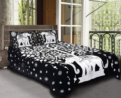 FrionKandy 200 TC Cotton Double Animal Fitted & Flat Bedsheet(Pack of 1, Black:White)