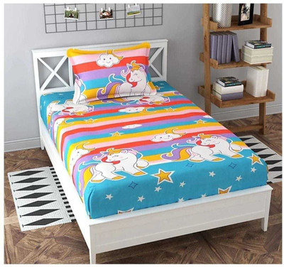 VA Creations Cotton Single Flat 144 TC Printed Bedsheet(Pack of 1, Purple)