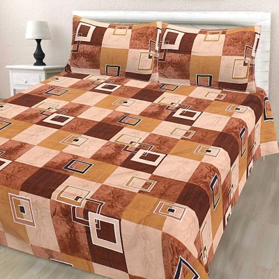 Hashcart 210 TC Cotton Double Geometric Flat Bedsheet(Pack of 1, Old Copper)