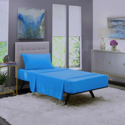 BEVI 280 TC Microfiber Single Solid Fitted (Elastic) Bedsheet(Pack of 1, Light Blue)