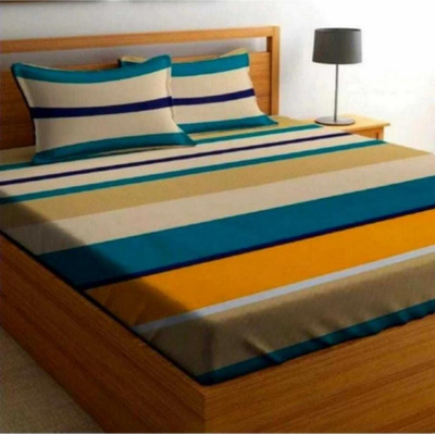 The Divine 450 TC Cotton Super King 3D Printed Fitted (Elastic) Bedsheet(Pack of 1, 4749-Yelllow)