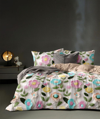 Moonroof Cotton Double Fitted (Elastic) 295 TC Self Design Bedsheet(Pack of 1, 7d_Bedsheet_Premium_Blue_Rose)