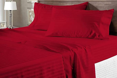 Modern Shopee Microfiber Double Fitted (Elastic) 240 TC Striped Bedsheet(Pack of 1, Mhroon)