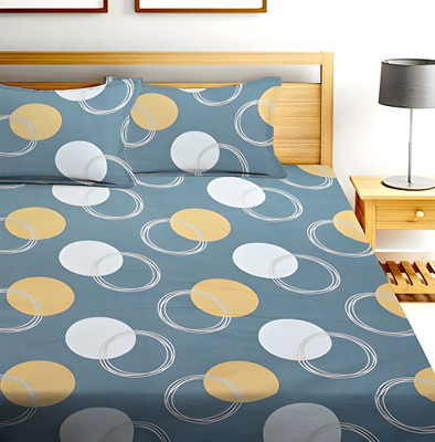 RARE BIRD 240 TC Polycotton Double Printed Fitted (Elastic) Bedsheet(Pack of 1, Grey)