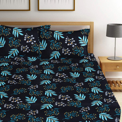 COTTON VILLAS 144 TC Polycotton, Microfiber Double, King Text Print Flat Bedsheet(Pack of 3, Multicolor012)