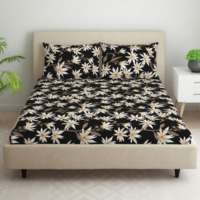 Welspun Microfiber Queen Flat 105 TC Floral Bedsheet(Pack of 1, White)