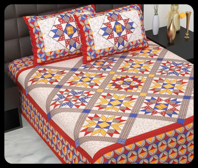 JAIPUR PRINTS Cotton Double Flat 220 TC Jaipuri Prints Bedsheet(Pack of 1, Red)