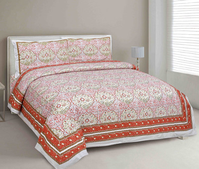 Loroco Cotton Double Flat 108 TC Jaipuri Prints Bedsheet(Pack of 1, Red)