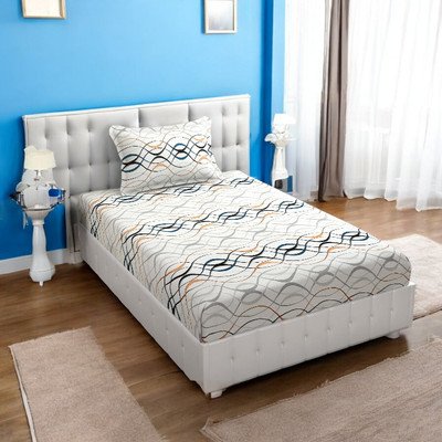 HOMYBEES 101 TC Cotton Single Abstract Flat Bedsheet(Pack of 1, White)