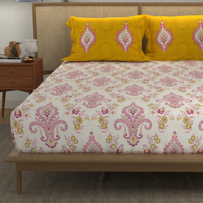 Urban Space Cotton Double Flat 144 TC Printed Bedsheet(Pack of 1, Mustard)