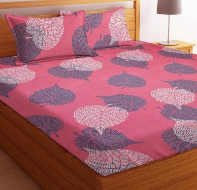 la' amour 144 TC Cotton Double Printed Flat Bedsheet(Pack of 1, Pink Patti)