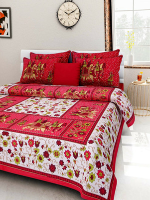 Munia Cotton King Flat 168 TC Printed Bedsheet(Pack of 1, Red)