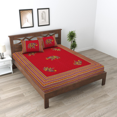 UNIQCHOICE 120 TC Cotton Double Jaipuri Prints Flat Bedsheet(Pack of 1, Maroon)