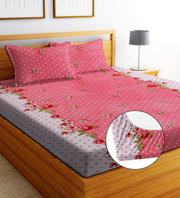 Crafteal 254 TC Cotton Double Printed Fitted (Elastic) Bedsheet(Pack of 1, Multicolor)